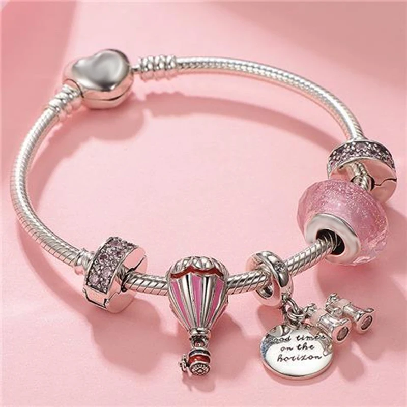 European Heart-shaped Pendant Charm Bracelet Fit Women\'s Jewellery Snake Chain Rose Gold Metal Fashion Fine Bracelets