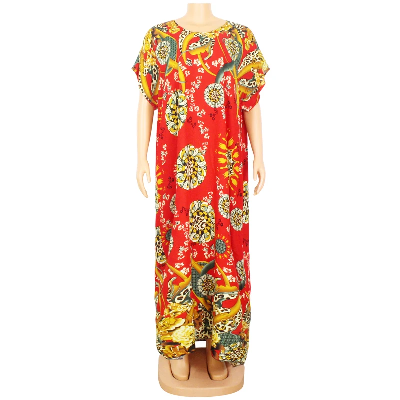 

2020 New casual Grey dress robe femme Red Colorful Printed African Maxi Dresses Cotton Soft Women Clothing vestidos