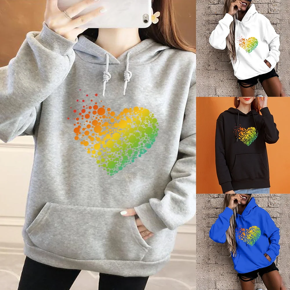 

Women's Fashion Hoodie Scattered Love Print Long Sleeve Oversized Pocket Top Ladies Casual Sports Hoodie Girl Harajuku Pullover