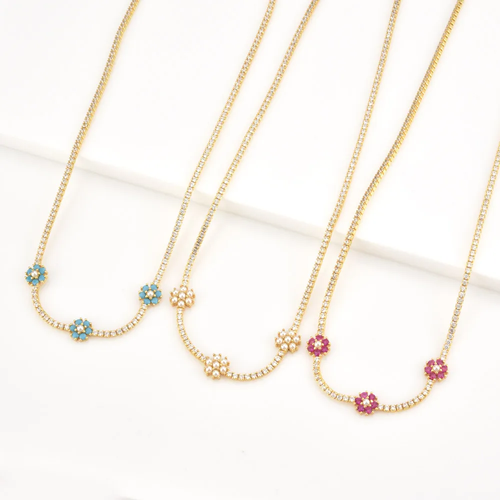 ANDYWEN 100% 925 Sterling Silver Gold Flower Rainbow Choker Necklace 2021 Women Zircon CZ Chian Luxury Party Wedding Jewelry