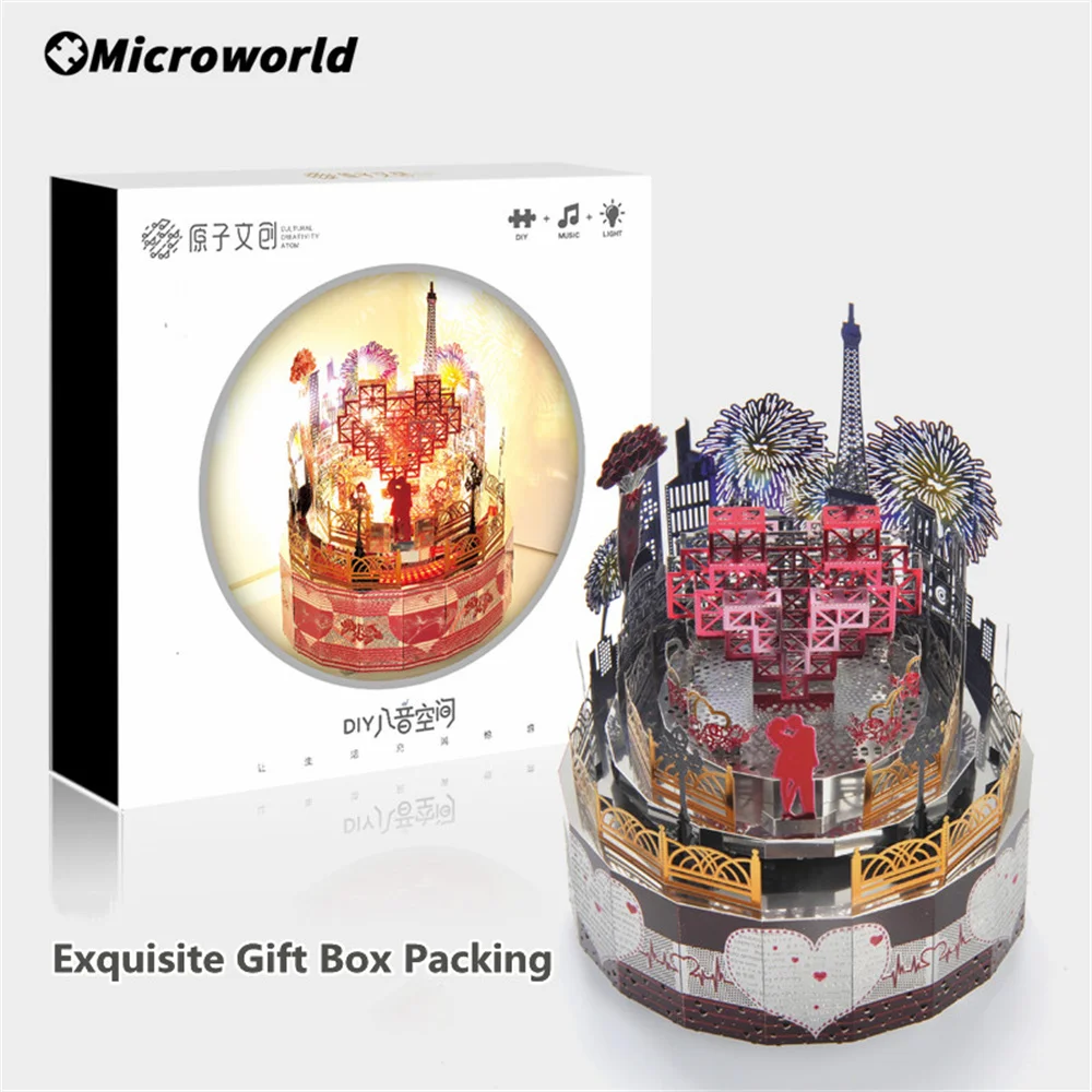 3D Metal Laser Cut Puzzle Games Romantic Lover Theme Rotating Music Box Models Kits Jigsaw Toys Valentine's Day Gifts For Girls