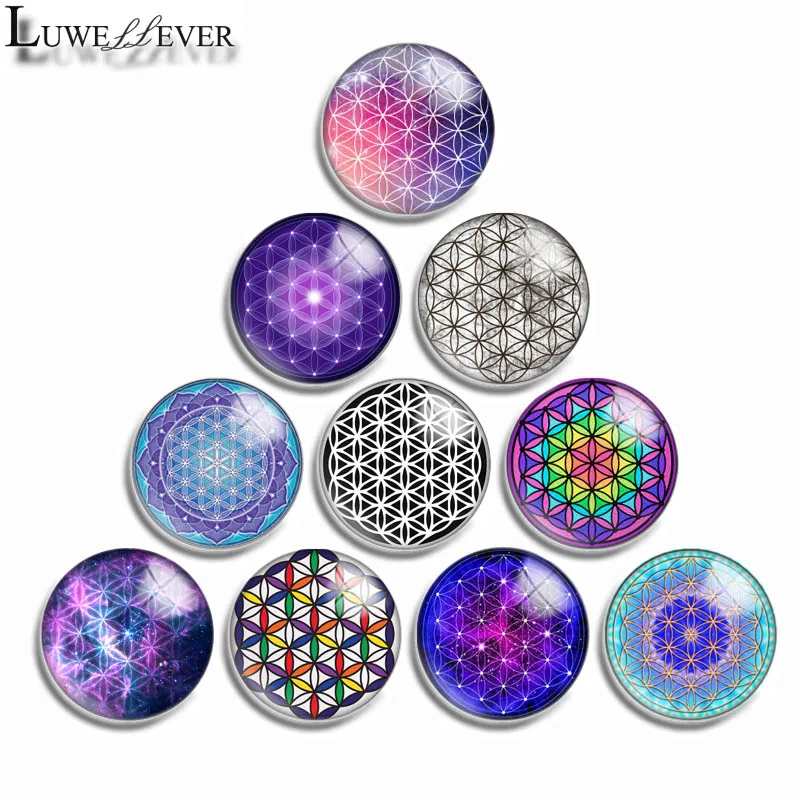 12mm 10mm 16mm 20mm 25mm 30mm 558 Flower Of Life Mix Round Glass Cabochon Jewelry Finding 18mm Snap Button Charm Bracelet