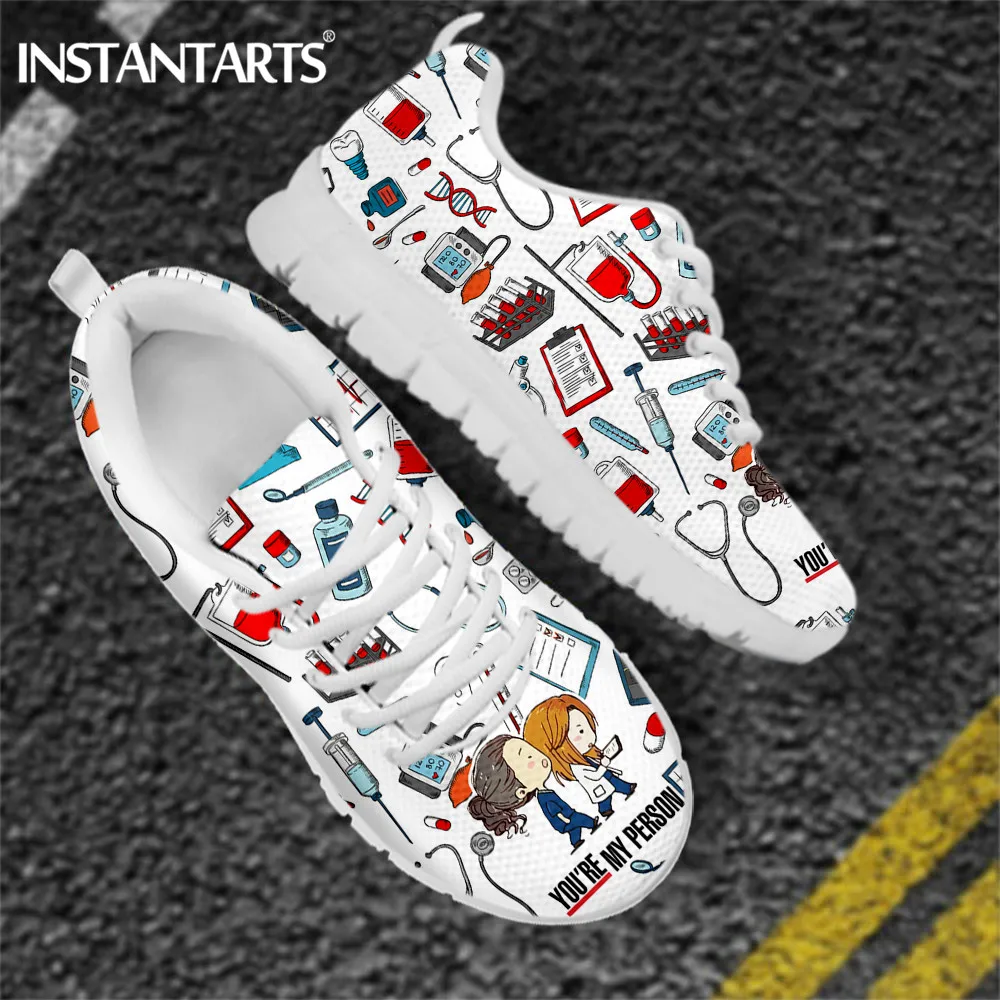 INSTANTARTS Grey's Anatomy You're My Person Brand Desing Women Mesh Sneakers Casual Mesh Medical Nurse Shoes Flats Zapatos Mujer