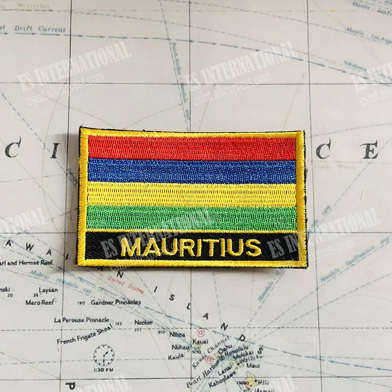 MAURITIUS National Flag Embroidery Patches Badge Shield And Square Shape Pin One Set On The Cloth Armband   Backpack  Decoration