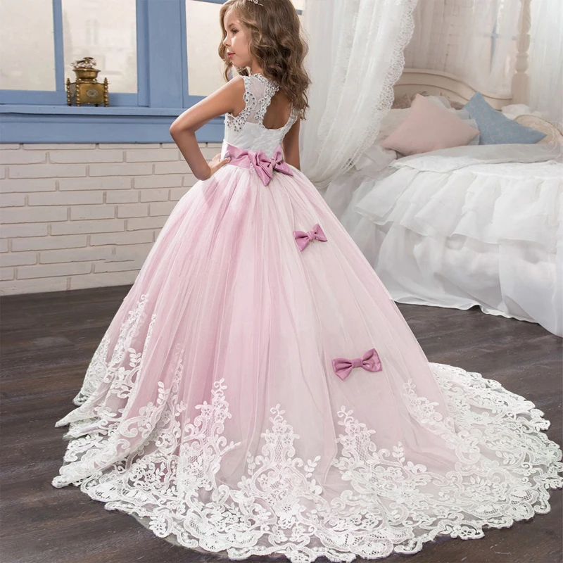 Summer Girls Dress White Bridesmaid Kids Dresses For Girls Children Long Princess Dress Party Wedding Costumes 10 12 Years