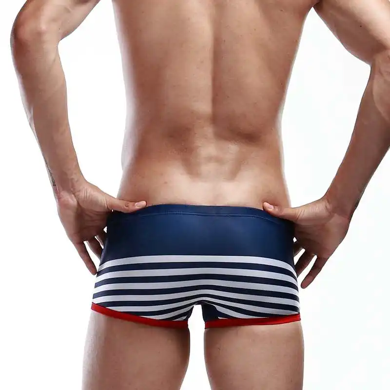 Sexy Men Low Waist Swimwear Summer Striped Swimsuits Nylon Quick Dry Beach Swimming Trunks Fashion Male Sport Surf Board Shorts