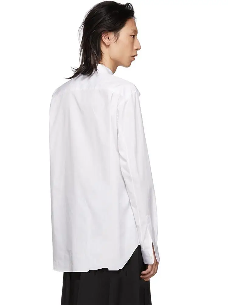 

Мужская рубашка с длинным рукавом, большие размеры, однотонная, многослойный дизайн, круглый воротник, модная трендовая рубашка с длинными рукавами, весна-осень