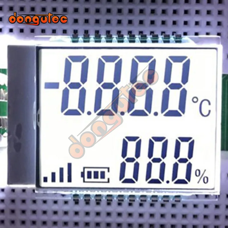 Panel LCD de 20 pines TN con segmento positivo de 7 dígitos, pantalla LCD de temperatura y humedad, retroiluminación blanca, amarilla, verde y azul