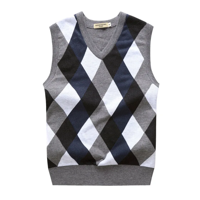 Men\'s Golf Vest Autumn Spring Warm Thick Sleeveless V-Neck Argyle Slim Fit Fashion Sweaters Knitted Cotton Casual Wool Coat Tops