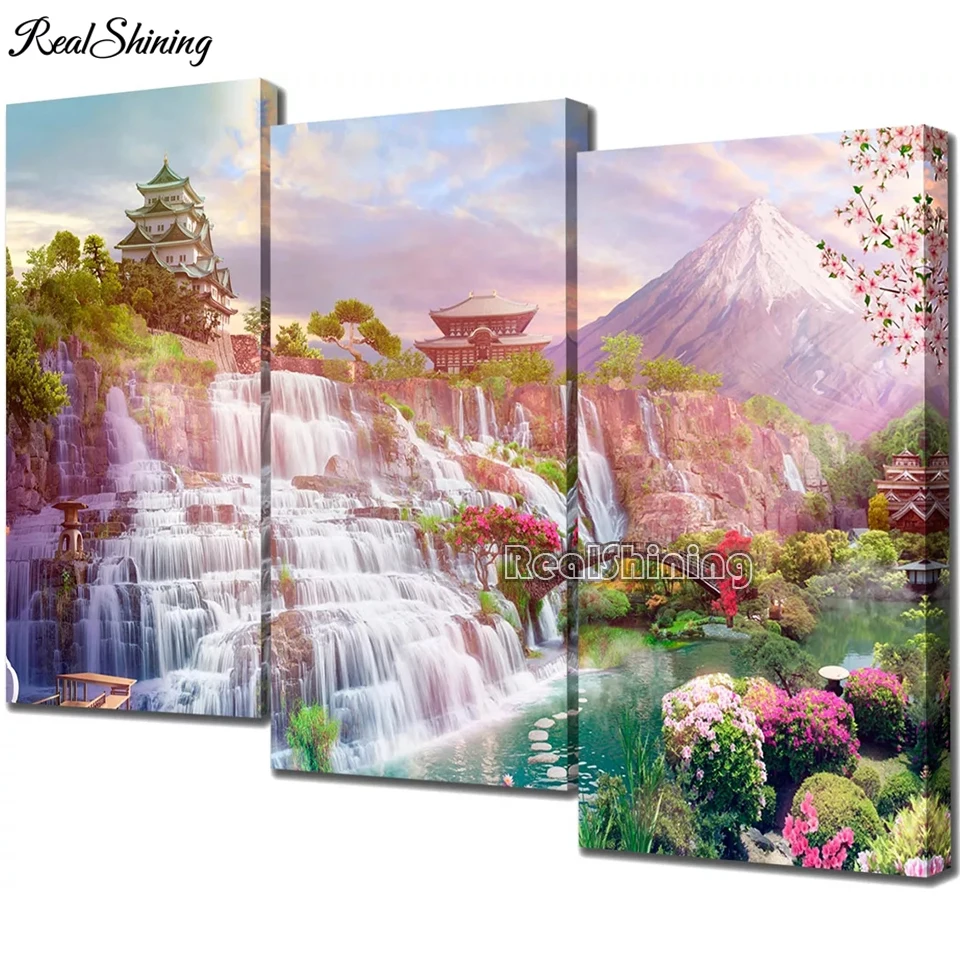 5d Diy Diamond Painting Cross Stitch Mount Fuji Temple Diamond Embroidery Full Square/Round Diamond Mosaic Waterfall Bridge T774