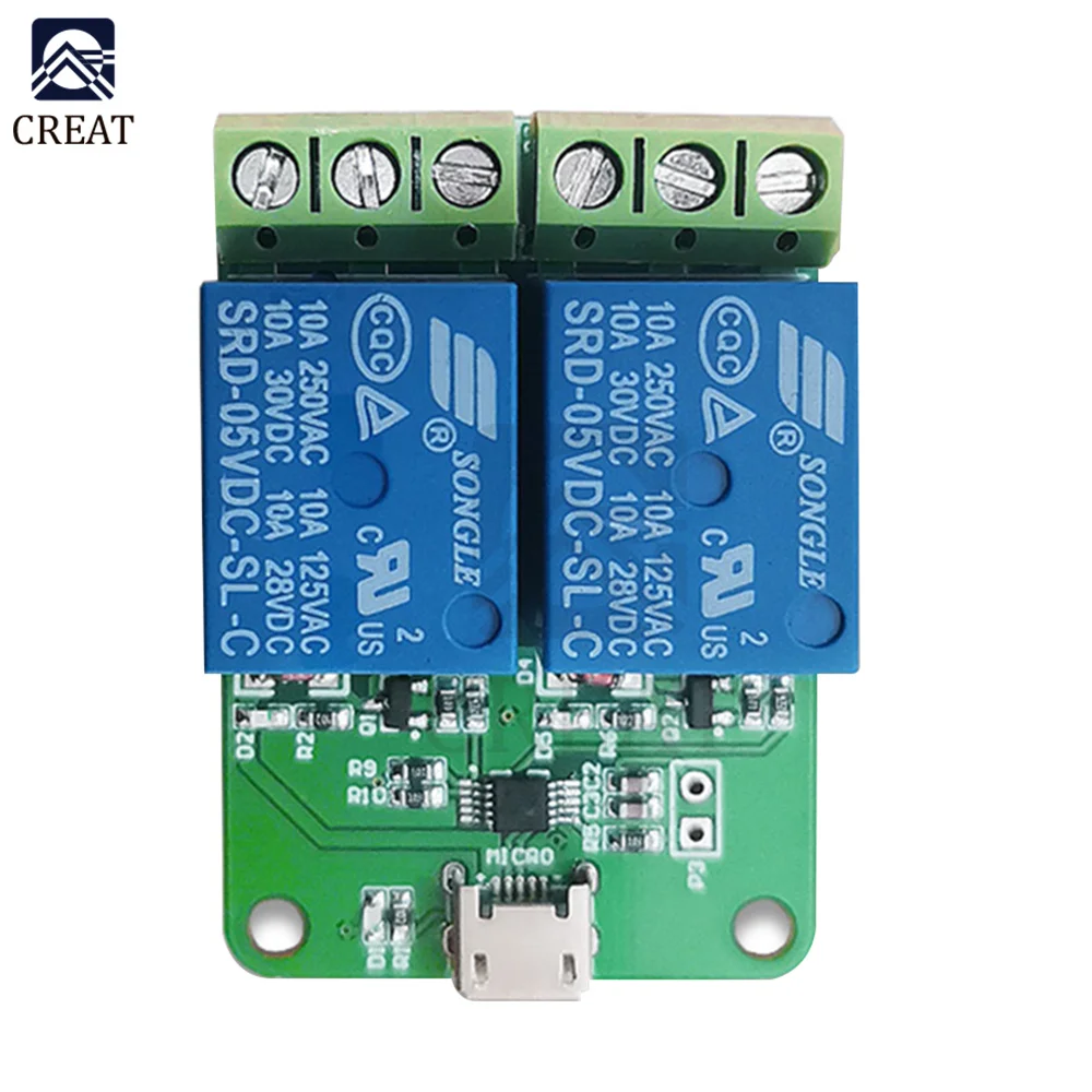 Dual Channel USB Relay Module HID Drive-free Micro Overcurrent Protection Relay Diode Freewheeling Protection  Relay Module 5V