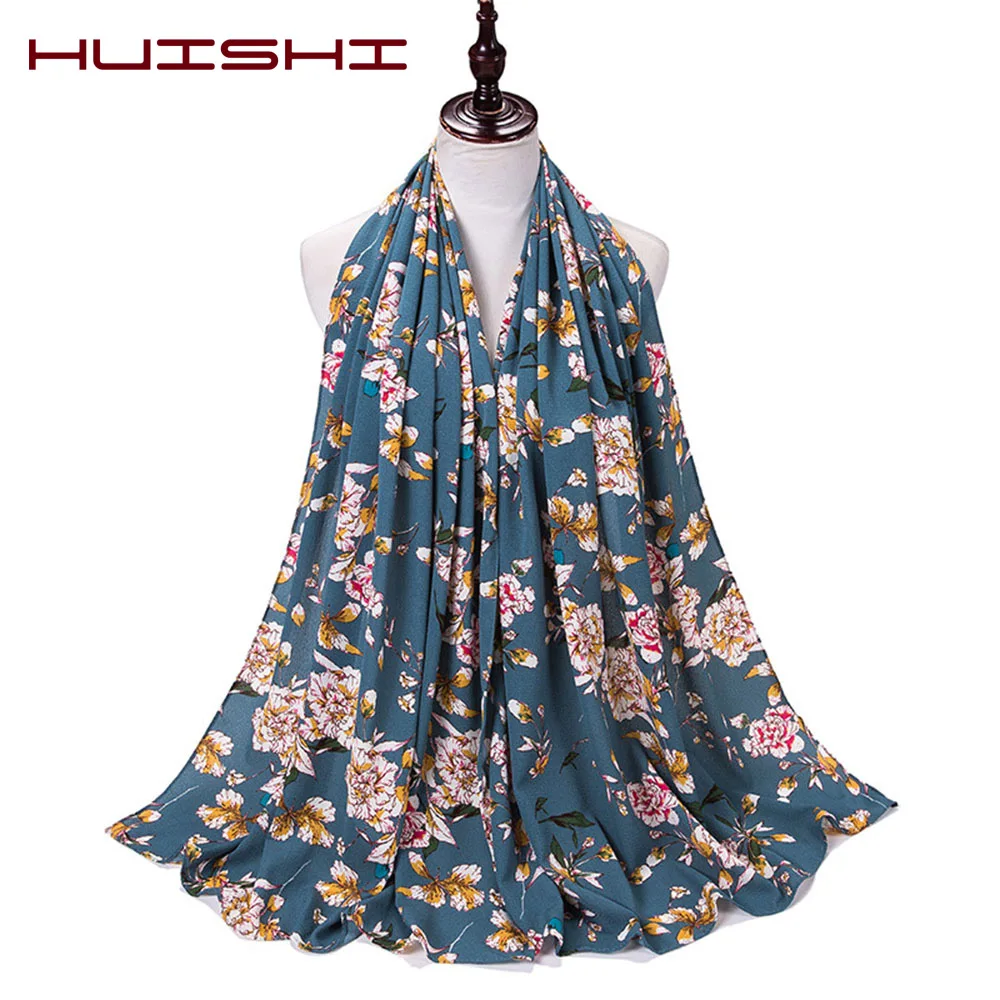 HUISHI Hijab Scarf Flower Print Chiffon Seersucker Headscarf For Women Muslim Scarf leopard Ladies Head Shawls Headwrap Turban