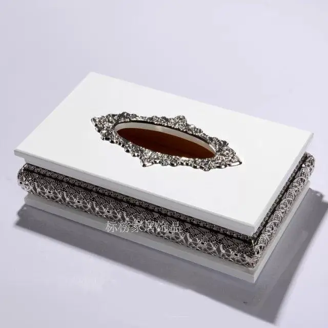 High grade European style tissue box white wood gold tissue box luxury home decoration napkin box fashion creative drawer