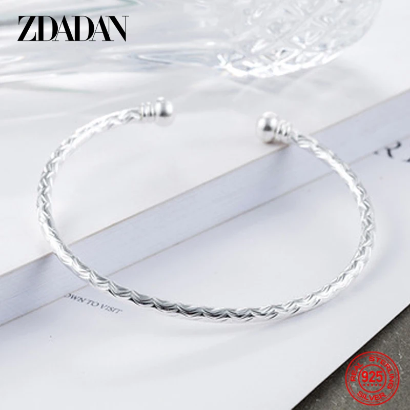 ZDADAN 925 Sterling Silver 18K Gold Open Cuff Bracelet&Bangle For Women Fashion Wedding Jewelry Gift