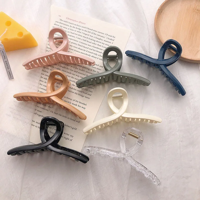 Korean Acrylic Hair Claws Clips For Women Fashion Simple Solid Color Cross Big Barrettes Elegant Girls Hairpins Hair Accessories