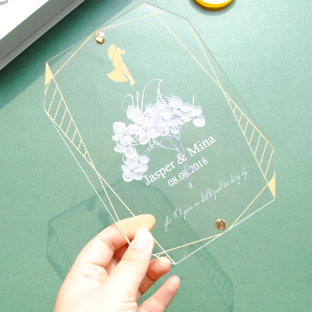 Double Side Printed Custom Clear Acrylic Flower Card With Glue Customized Birthday Decoration GIft For Kid's DIY Room