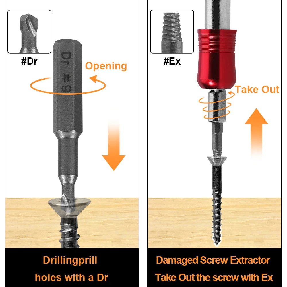 22Pcs Damaged Screw Extractor Drill Bit Broken Screw Remover Extractor Tools Set HSS Drill Bit Bolt Stud Stripped Screw Remover