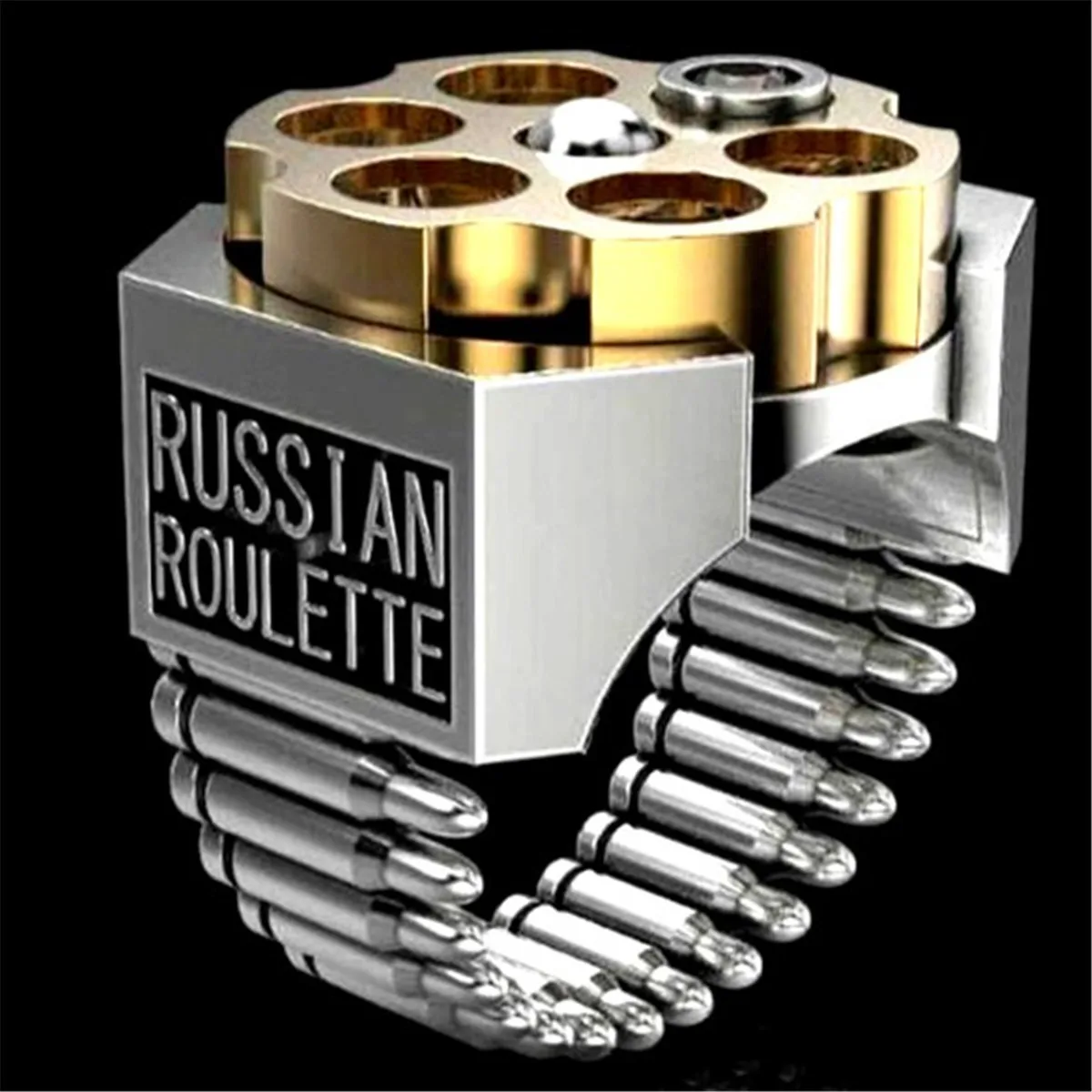 Russian Roulette Bullet Punk Ring Two-tone Gun Shape Men\'s Ring Jewelry Gift