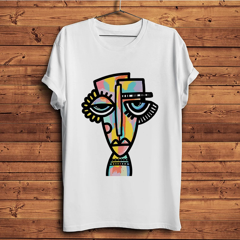 Bold Picasso style pop Art face cool Artistic t shirt summer new white short sleeve casual men tshirt unisex streetwear tee