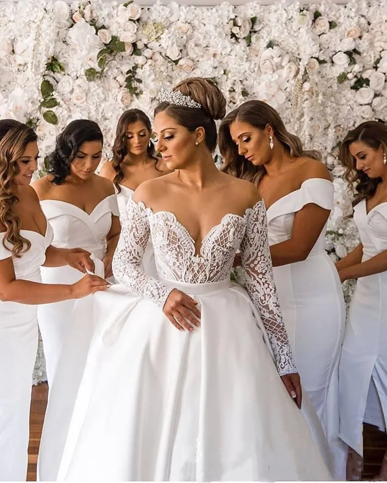 Vestidos de novia acampanados de manga larga, Vestidos de Novia de encaje con apliques, botones en la espalda, playa, Boho, talla grande, personalizados