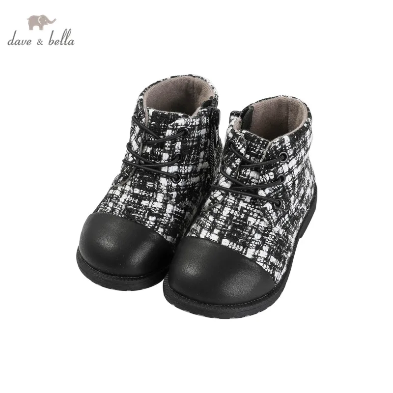 

DB14771 Dave Bella winter girl's fashion plaid patchwork boots children leather shoes girl high quality boots leather bow shoes