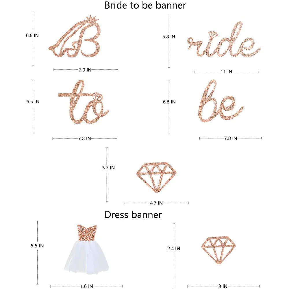 Rose Gold Bride To Be Banner Glitter Paper abito da sposa diamante Bridal Shower Wedding addio al nubilato decorazioni per feste