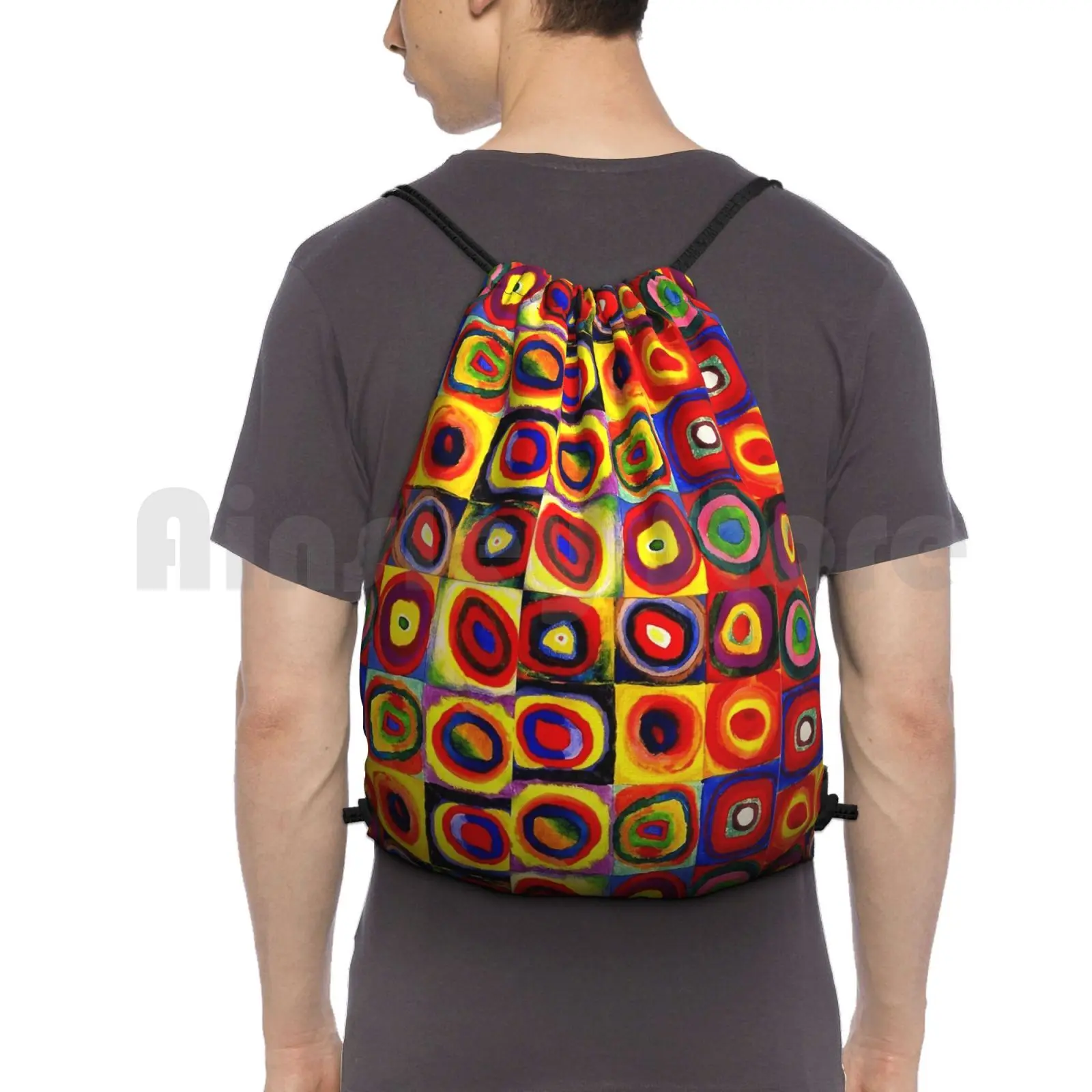 Kandinsky Modern Squares Circles Colorful Backpack Drawstring Bag Riding Climbing Gym Bag Doodlefly Abstract Abstract Art