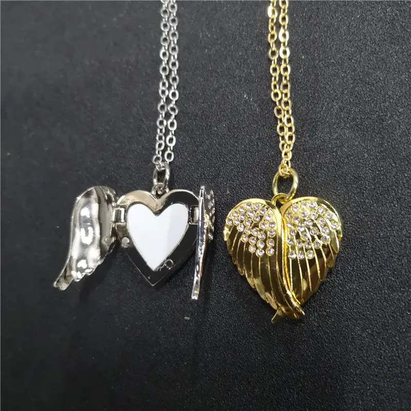 

sublimation blank angel wings locket photo necklaces pendants hot transfer printing blank pendant jewelry consumables 10pcs/lot