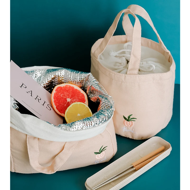 Portable Lunch Bag For Women Large Waterproof Fresh Cooler Bags Drawstring Thermal Breakfast Food Box Portable Picnic Travel 206