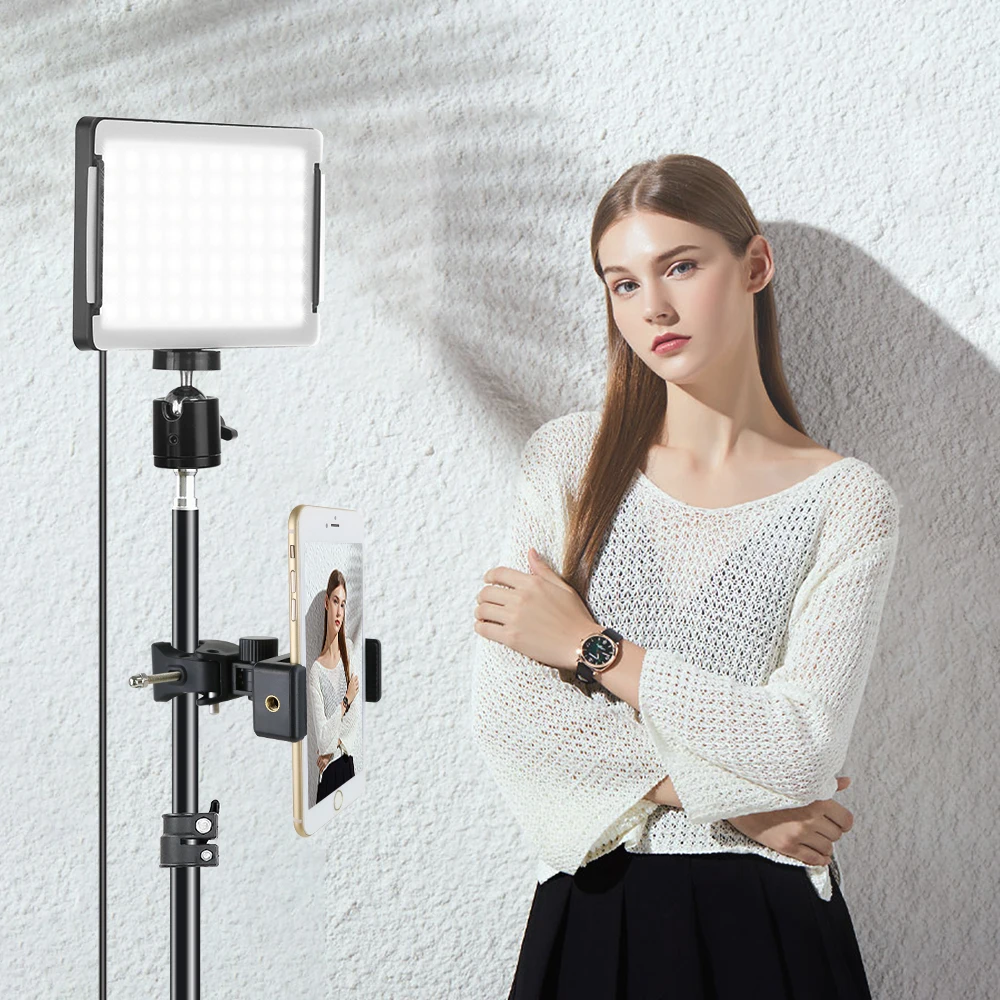 5600K Dimmbare Mini LED Video Licht Vier-farbe Karte Panel Fotografie Lampe Stativ Professionelle Für Foto Youtube Live streaming