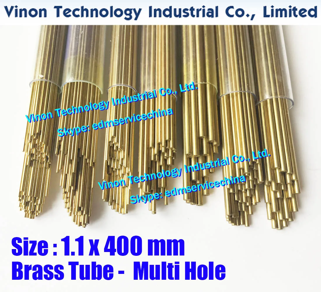 (100PCS/LOT) 1.1x400mm Brass Tube Multihole, Brass EDM Tubing Electrode Multichannel Dia. 1.1 x 400 Long for Electric Discharge