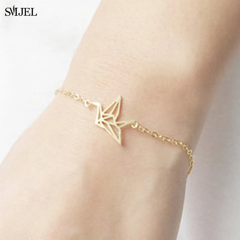 Women Origami Crane Bracelets & Bangles Fashion Bird Charm Bracelet Geometric Pineapple Animal Arm Jewelrys Pulseria Mjuer 2021