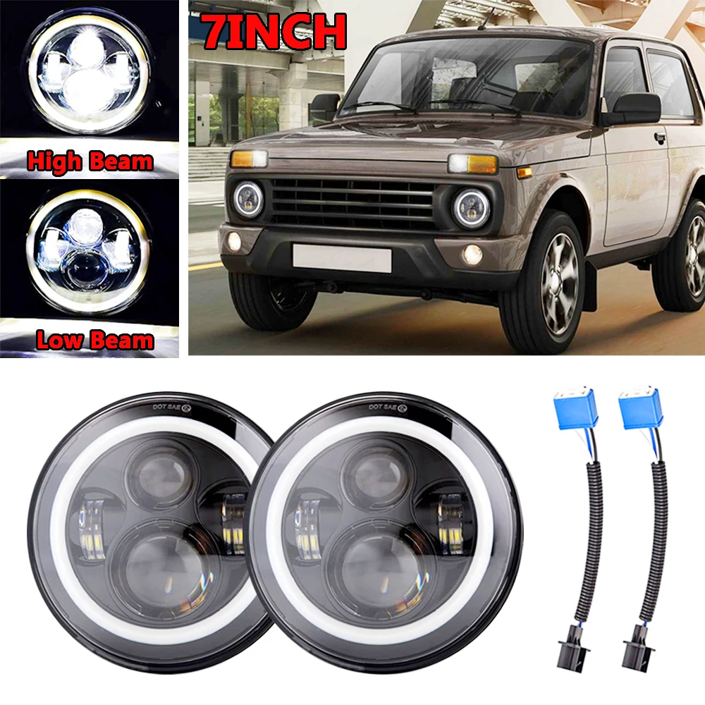 1 Pair 7'' Running Lights 50W H4 Lo H13 Led Headlight Kits Car Led H4 Led for LADA Niva Safari Patrol