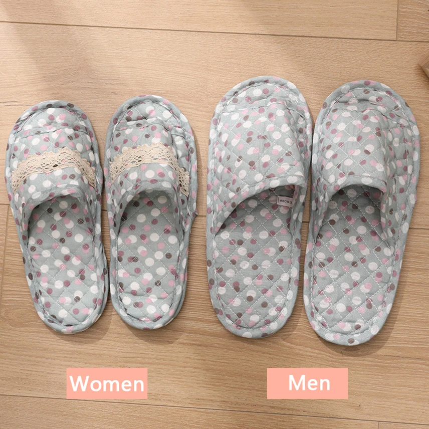 New Women Vintage Home Slippers Soft Cotton Floral Floor Shoes Toe Sole Slippers Non-slip Bedroom Couple Indoor Slippers