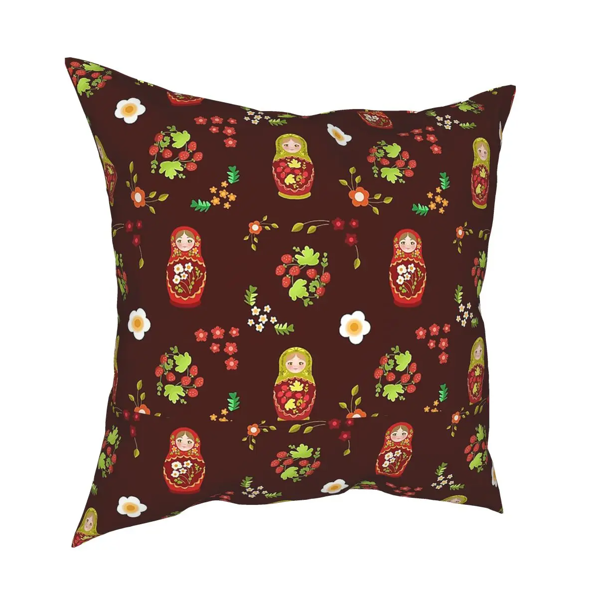 Matryoshka Doll Floral Pattern Square Pillow Case Polyester Throw Pillow Novelty Pillowcase