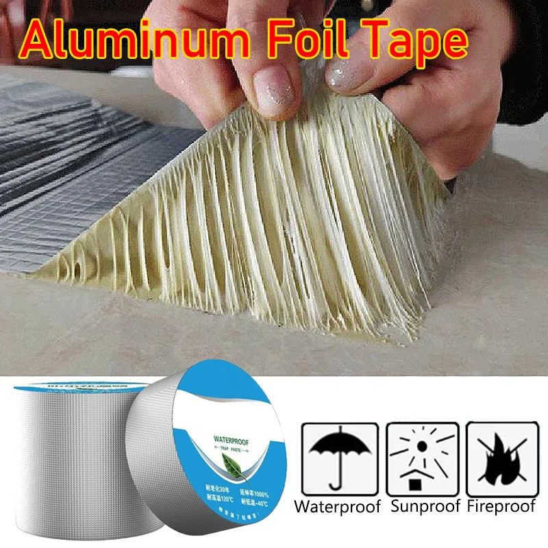 

10/5CMx1M Waterproof Aluminum Foil Butyl Rubber Self Adhesive Sealing Tape High Temperature for Roof Pipe Stop Leak Repair