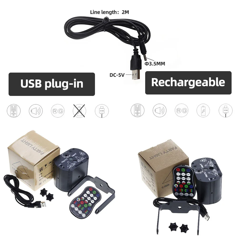 Mini DJ Disco Light Laser Projector 60 Patterns Party Strobe Lamp Sound Control RGB LED for Dance Floor Stage Effect Lighting