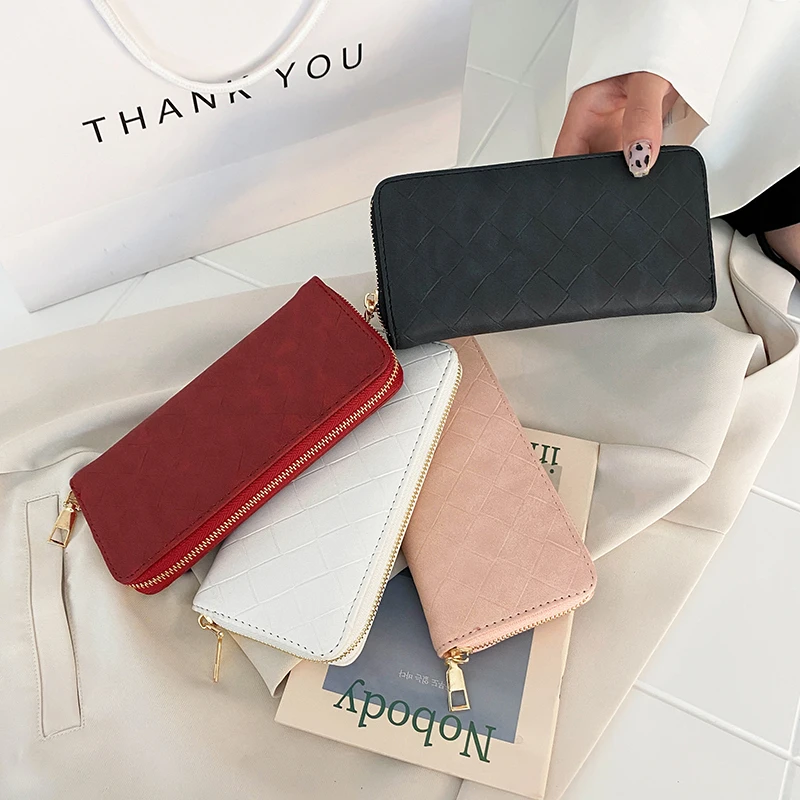 Dลugi portfel torebki damskie Plaid Fashion Coin torebka posiadacz karty portfele kobieta wysokiej jakoลci saszetka typu Clutch portfel ze skรณry PU