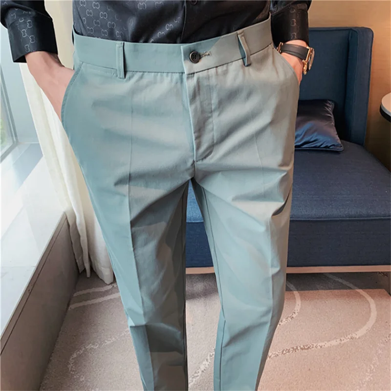 

High Quality Men Business Formal Pants Solid Casual Korean Slim Fit Suit Pants 2021 Men Wedding Social Trousers Streetwear Homme