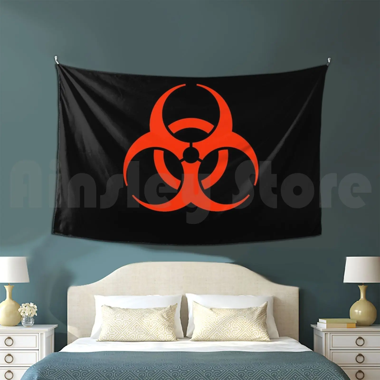 Bio Hazard. Danger , Hazard , Symbol , Biological Hazard , Warning , Red On Black. Tapestry Living Room Bedroom 2491