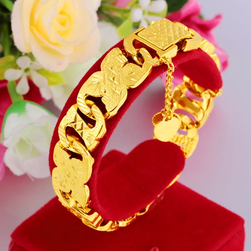 

Fashion 18K Gold Bracelet for Men Women Wedding Engagement Jewelry Luxury Widen Watch Chain Bracelet Not Fade Fine Jewelry Gifts