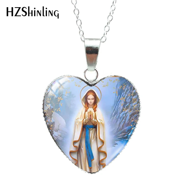 2020 Glass Dome Heart Cabochon Necklace Mother Maria God Blessed Virgin Printing Glass Necklace Jewelry Accessories