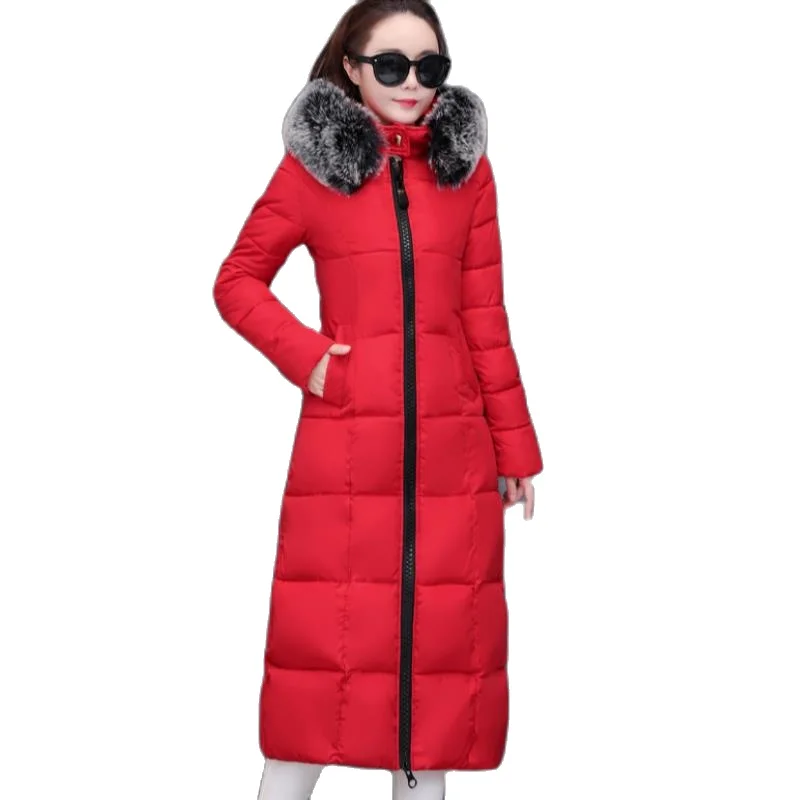 

Hooded Military Long Parka Female Cotton Padded Red Puffer Coats Quilted Anorak Jacket Women Winter Jackets