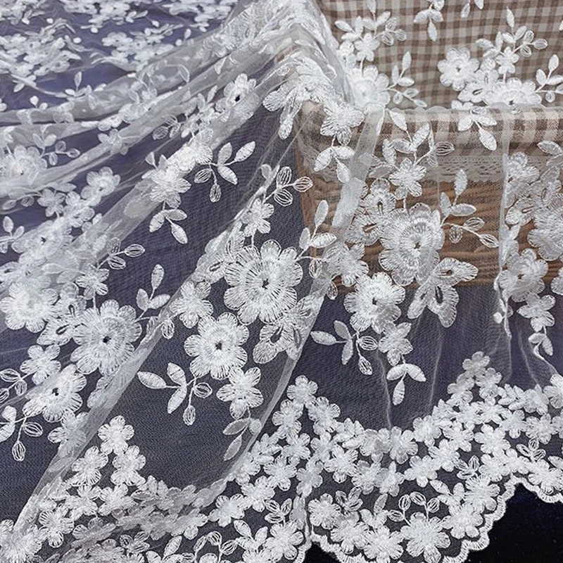 Soft mesh embroidery flower tulle lace fabric DIY dress skirt wedding veil gauze by the yard