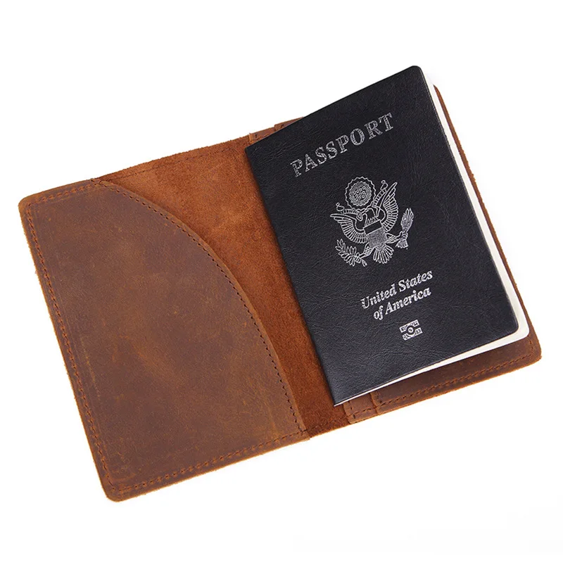 Echtes Leder Crazy Horse Passport Abdeckung Männer Brieftasche ID Kreditkarte Fall Vintage Männlichen Reisepass für Männer Dünne Dokument