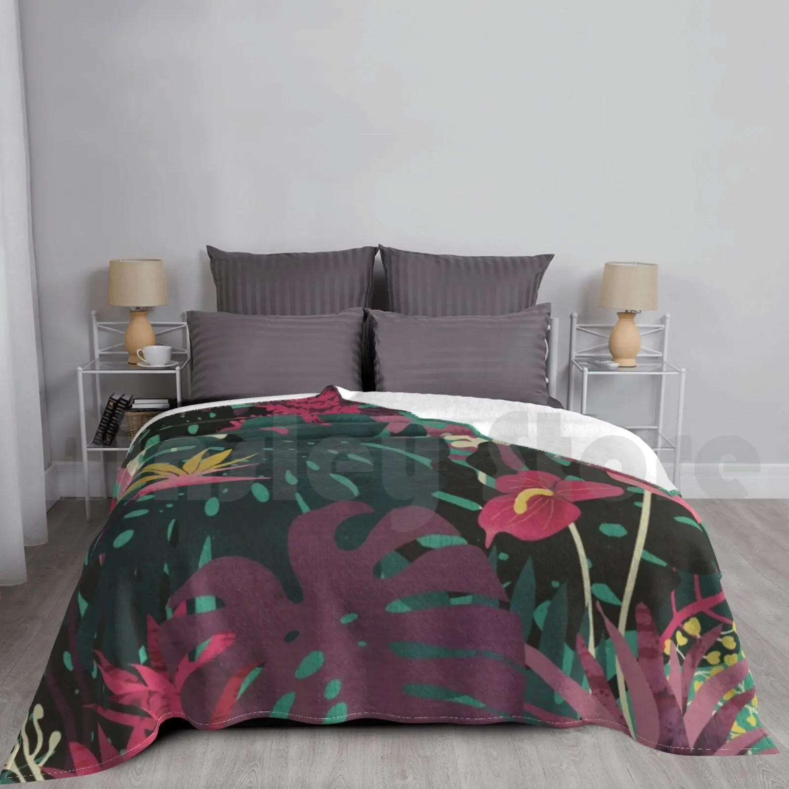 Tropical Tendencies Blanket For Sofa Bed Travel Tropical Floral Hawaii Aloha Flower Leaves Vintage Island