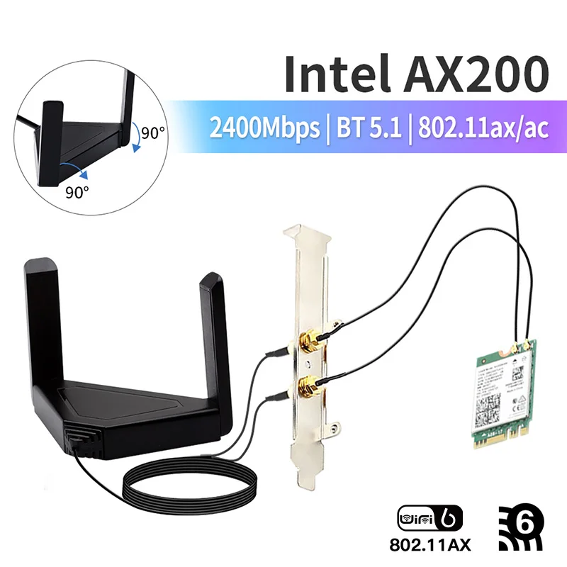 2400Mbps For Intel AX200 Wifi 6 Wireless Card Bluetooth 5.1 Desktop Kit M.2 AX200NGW Network Wlan Card 802.11ax Adapter MU-MIMO