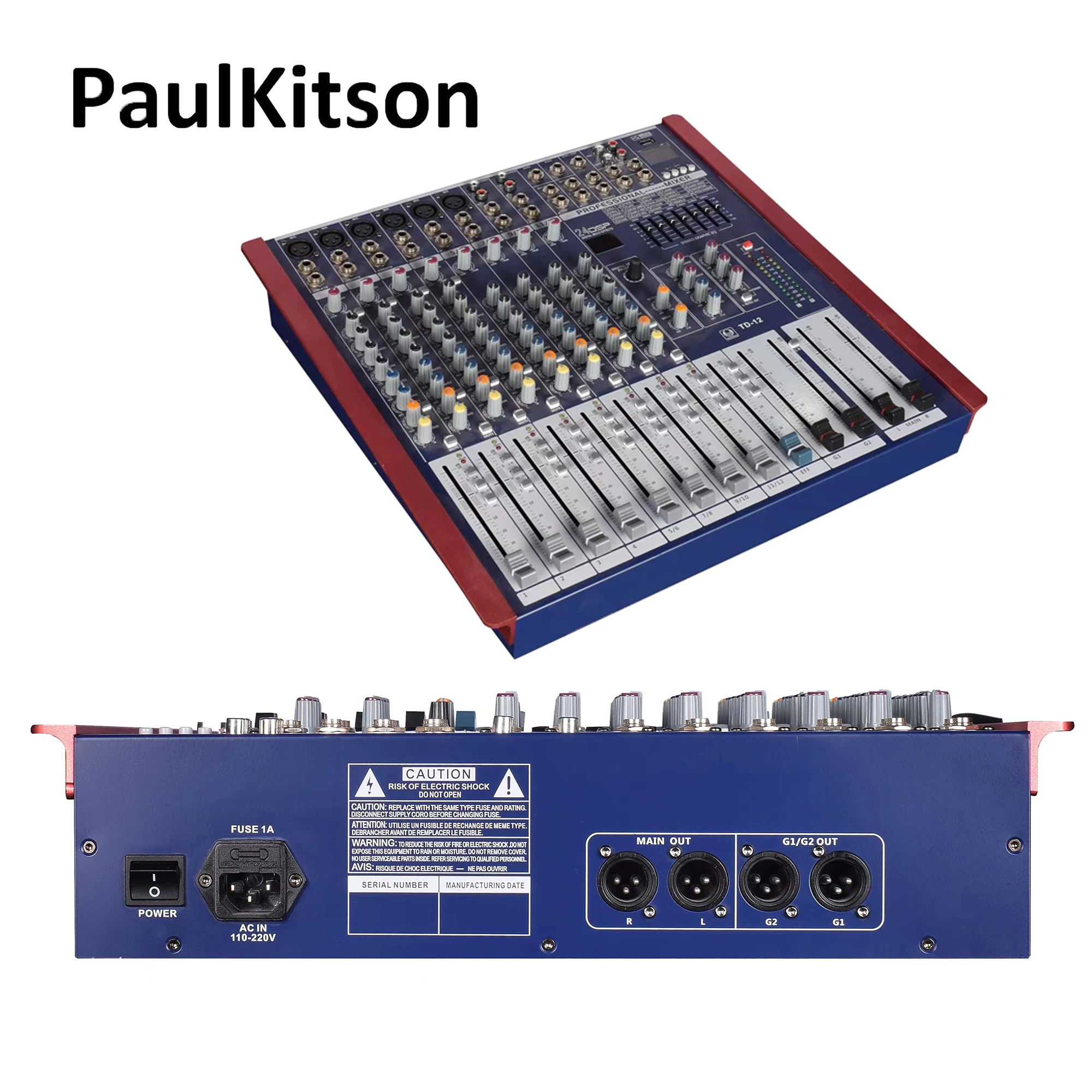 Микшерная консоль Paulkitson TD12 профессиональный звуковой микшер, 12 каналов, диджейская студийная Миксер с питанием, аолификатор 48 В, Phantom