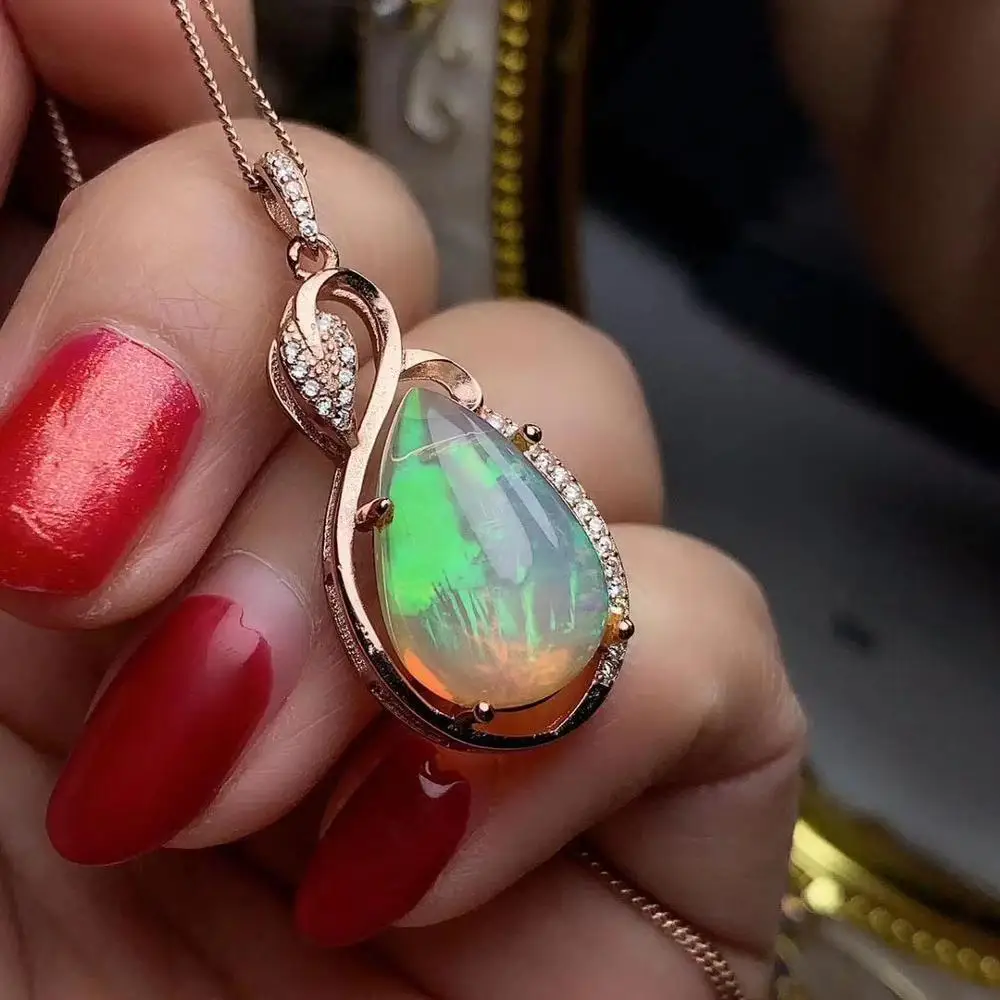 

New Luxury Opal necklace pendant 100% Natural Pink Opal pendants 925 sterling silver jewellery