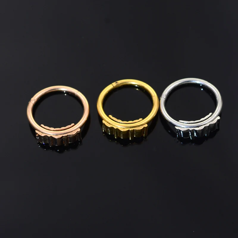 1Pc Three CZ Seamless Ring Hoop 16G CZ Gems Seamless Hinged Segment Ring Clicker Cartilage Nose/Lip/Ear Hoop Septum 16G